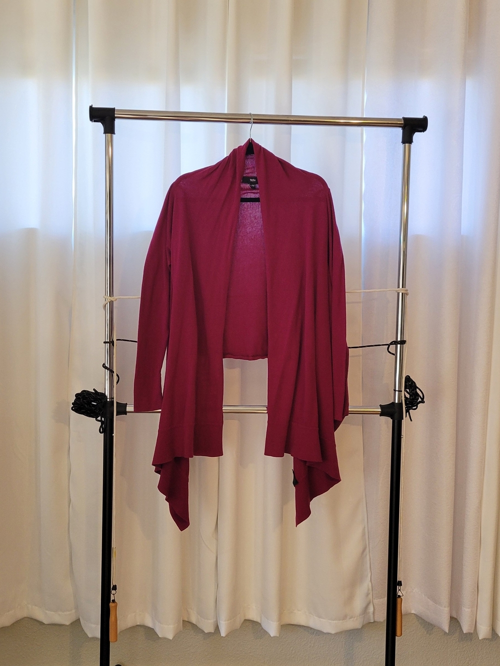 Windsor Draped Open-Front Cardigan in Raspberry - Picture 4 of 4